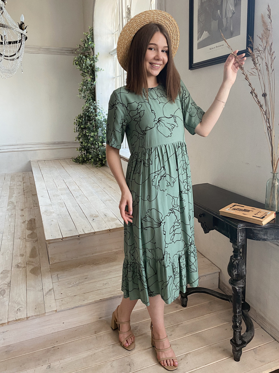 

Сукня з принтом-абстракцією фасон "Луїзіана" ROMASHKA фісташкове, Фисташковый, Луизиана