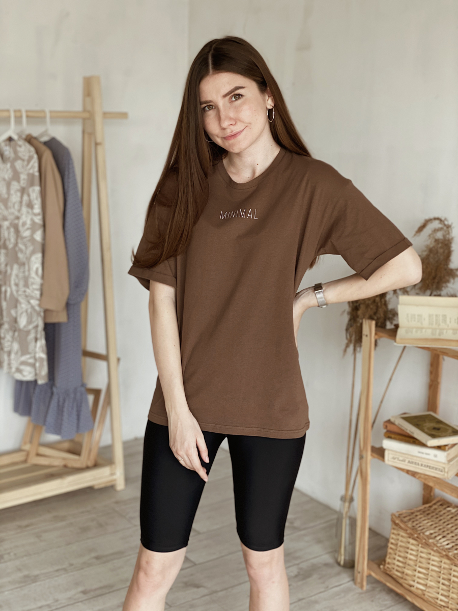 

Футболка "MINIMAL" стильна і універсальна ROMASHKA коричнева, Коричневый, Minimal