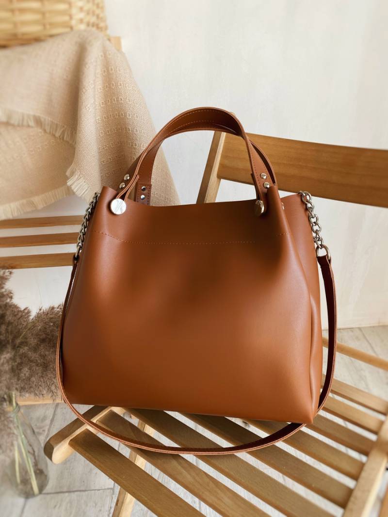 Шоппер "Триест" с гвоздиками и ремешком Romashka, Терракотовый (2908)