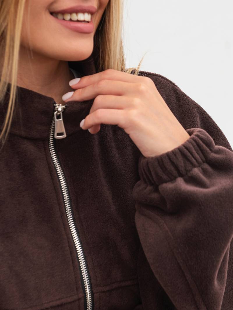 Удлиненный флисовый бомбер "Норд" Romashka, Коричневый, M|L 19783