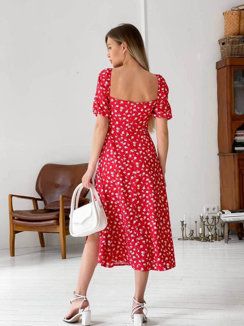 Платье «Сорренто» в мелкий цветочный принт Romashka, Красный, S 13142