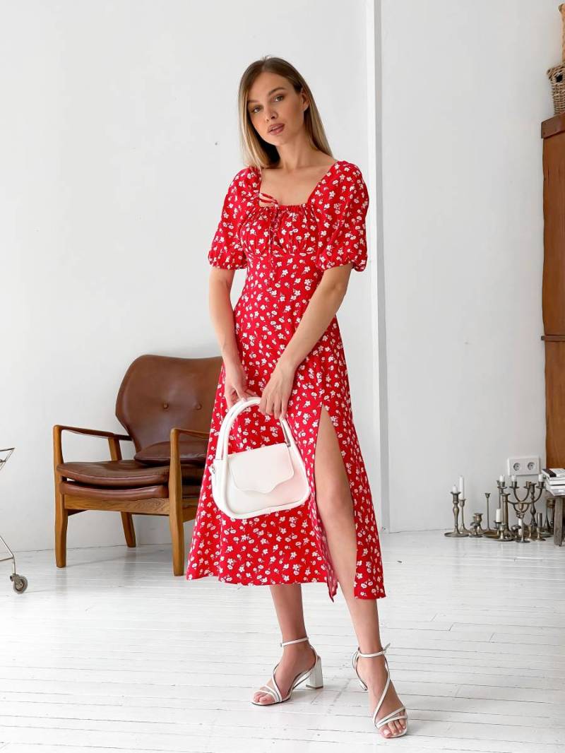 Платье «Сорренто» в мелкий цветочный принт Romashka, Красный, S 13142