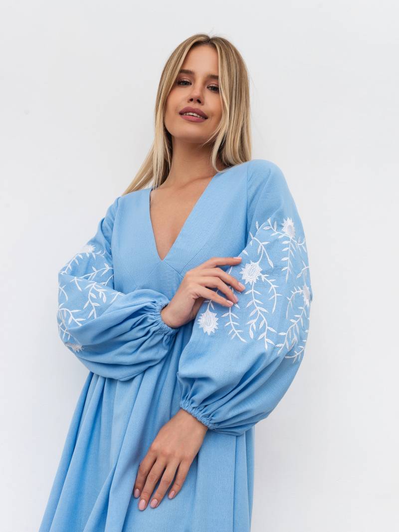 Платье с вышивкой "Калькутта" Romashka, Голубой, XS 16168