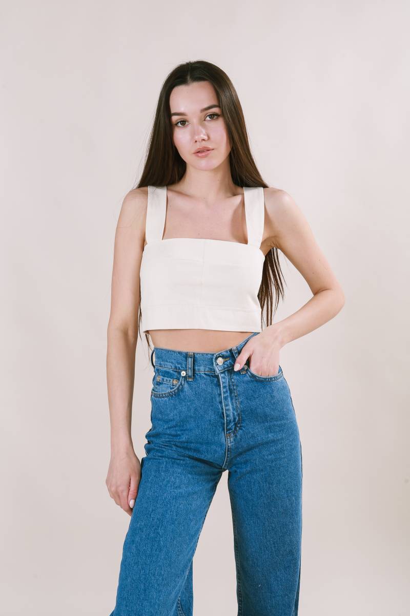 Топ "Кельн" с квадратным вырезом из плотного котона Romashka, Молочный, S (4491)