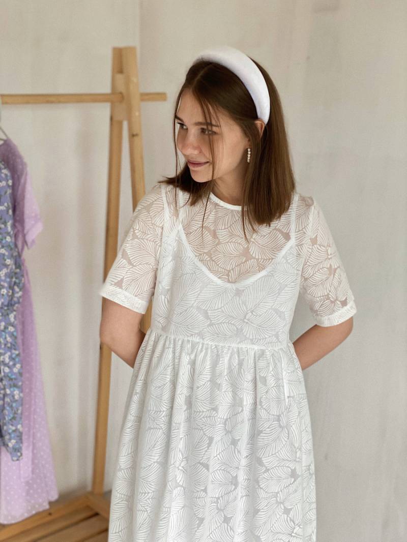 Платье "София" полупрозрачное с цветочной абстракцией Romashka, Белый, S (4405)