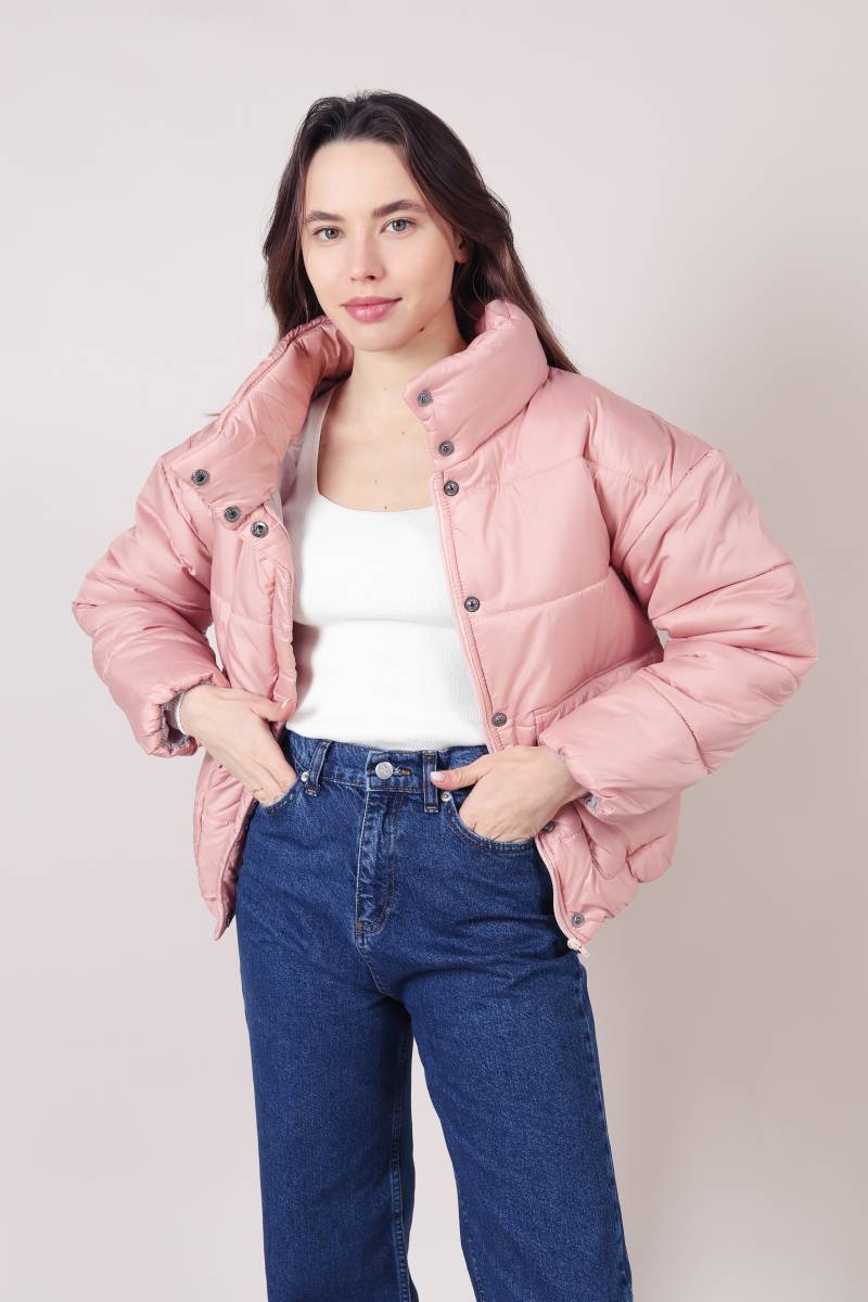 Пуховик "Калгари" короткий с карманом на кнопках Romashka, Розовый, L (2194)