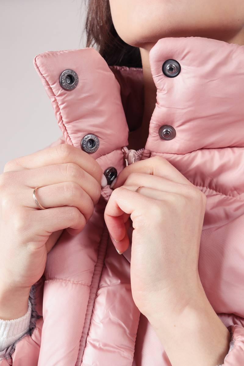 Пуховик "Калгари" короткий с карманом на кнопках Romashka, Розовый, L (2194)