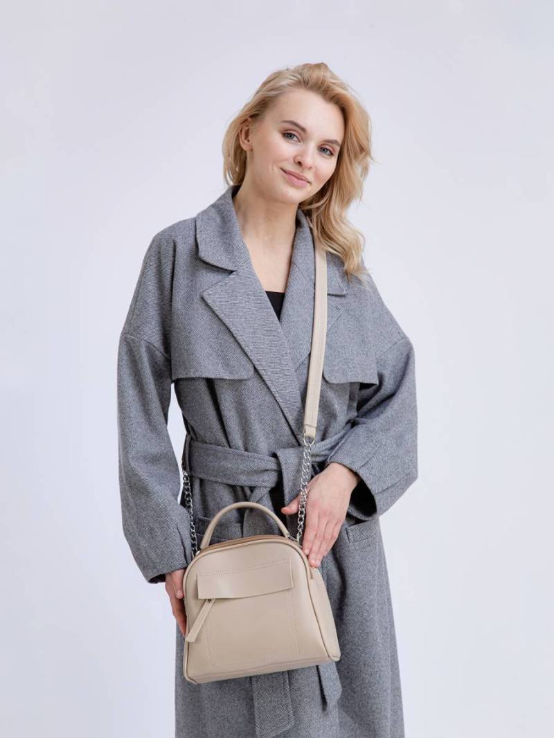 Сумка-бочонок "Салинас" на молнии с длинным ремешком в комплекте Romashka, Бежевый (1094)