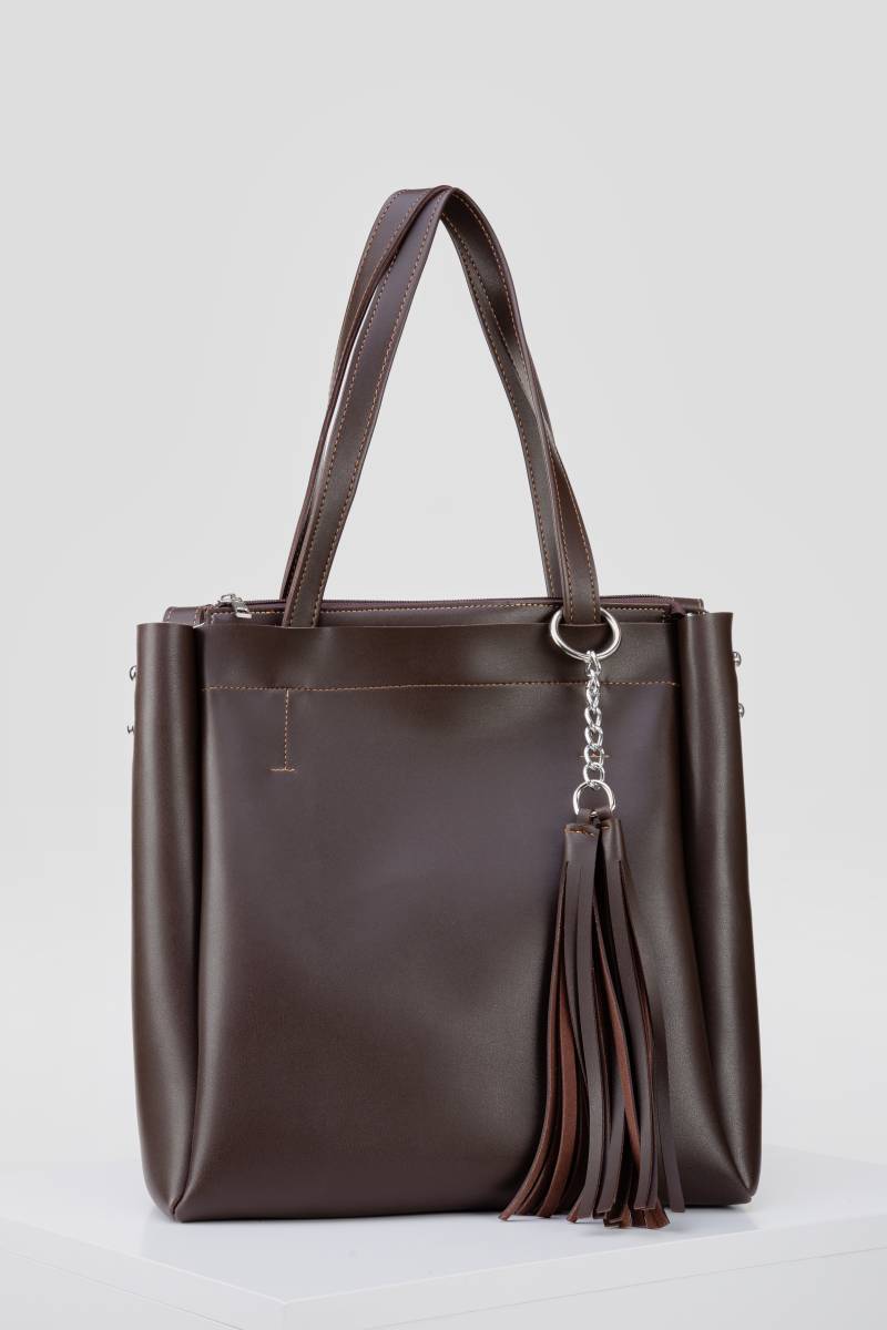 Шоппер "Равенна" с кисточками с длинными ручками и ремнем Romashka, Коричневый 11025