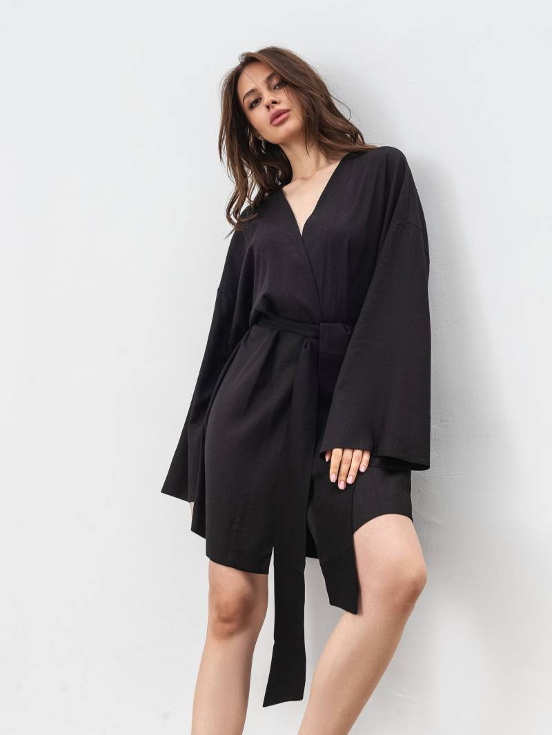 Платье кимоно "Токио" с пояском Romashka, Черный, S|M 17963