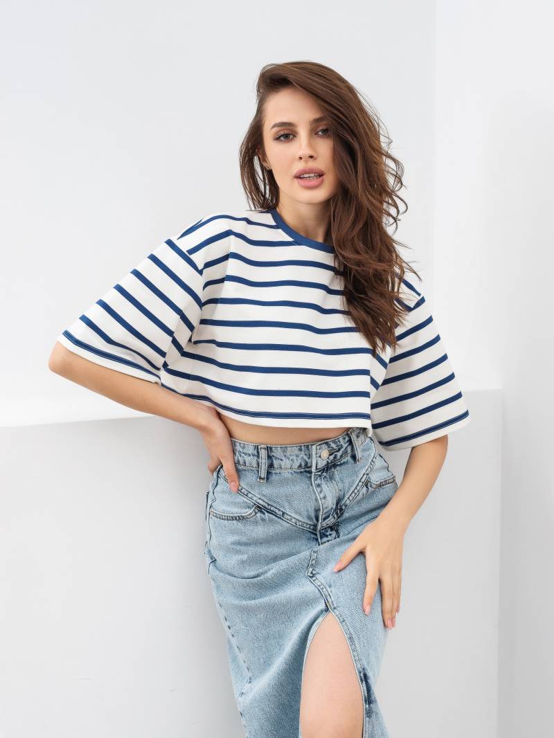 Футболка "Орхус" укороченная Romashka, Синий+, One size 15522