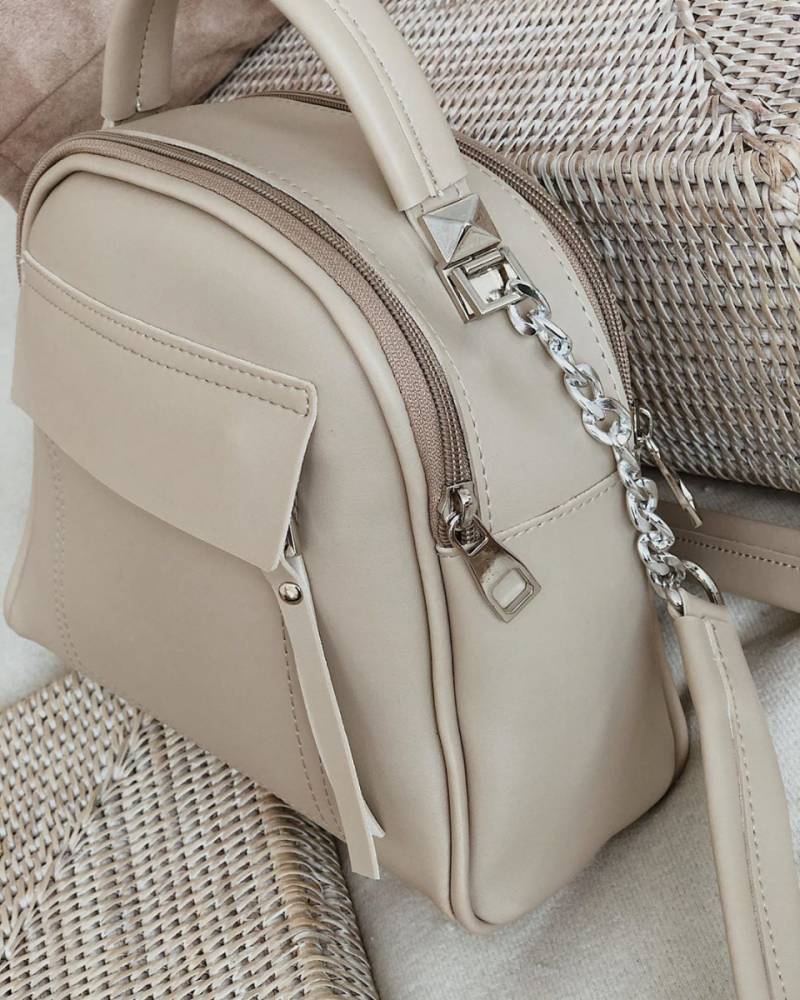 Сумка-бочонок "Салинас" на молнии с длинным ремешком в комплекте БРАК, Бежевый 12629