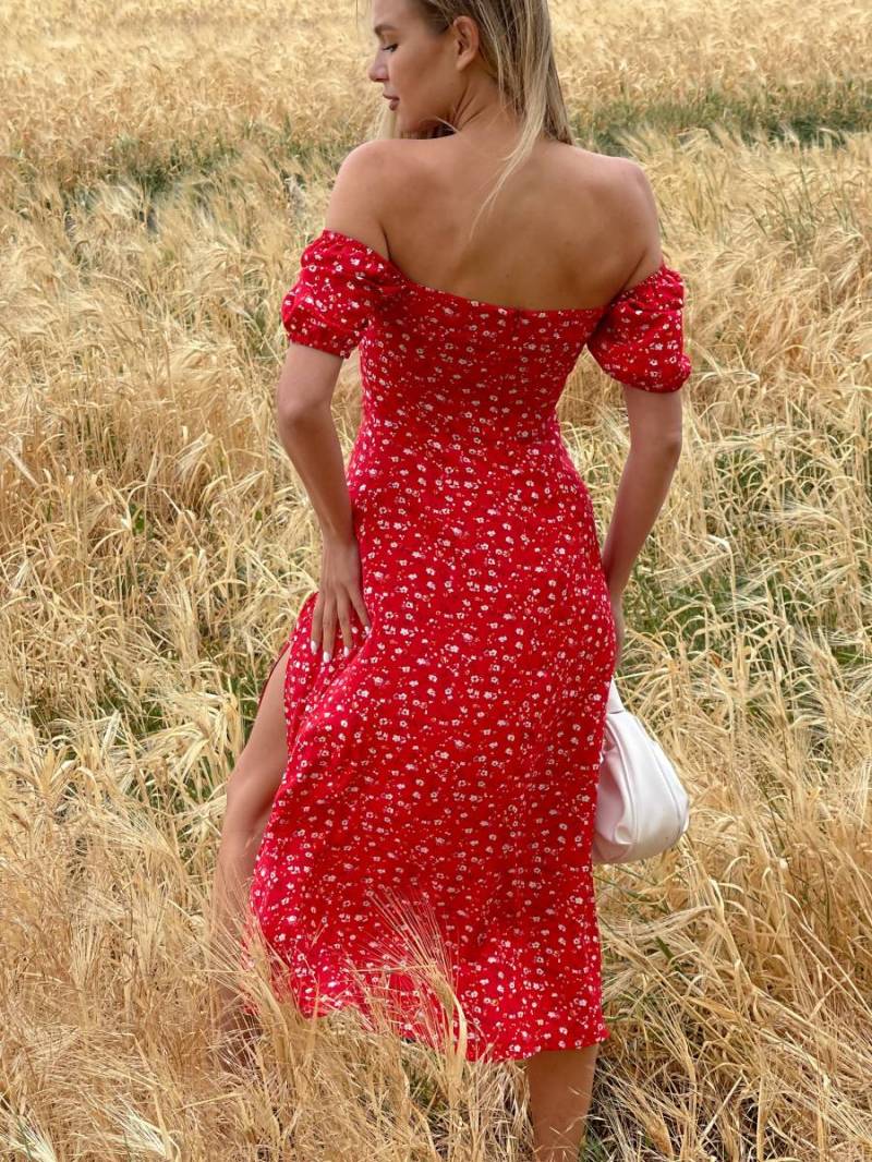 Платье «Сорренто» в мелкий цветочный принт Romashka, Красный, L 13480