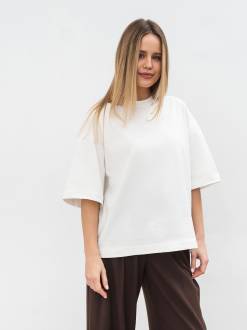 Футболка з цупкої 100% бавовни «Бейсік» Romashka, Молочный, One size Petite 18916