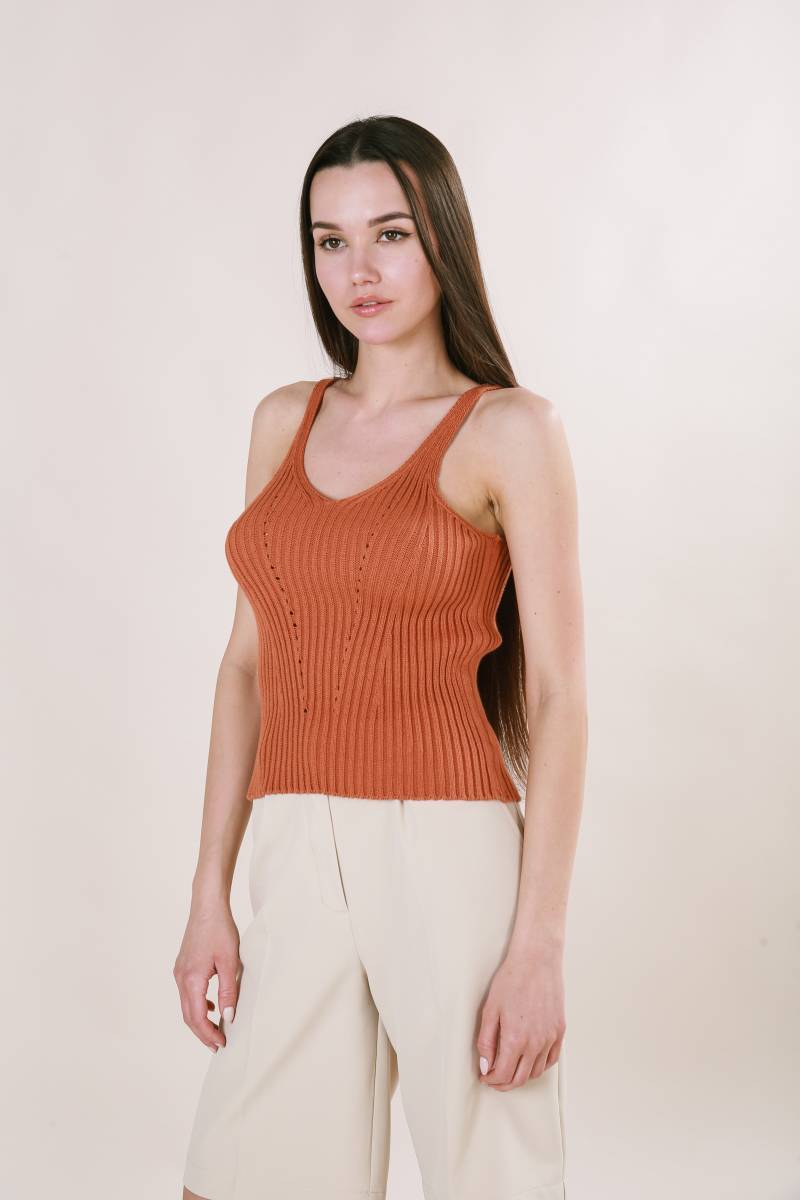 Майка "Бельгия" вязаная базовая на бретелях Romashka, Терракотовый (3447)