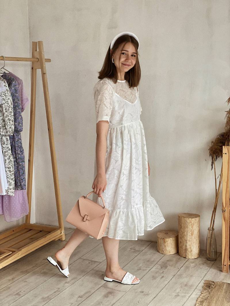 Платье "София" полупрозрачное с цветочной абстракцией Romashka, Белый, L (4407)