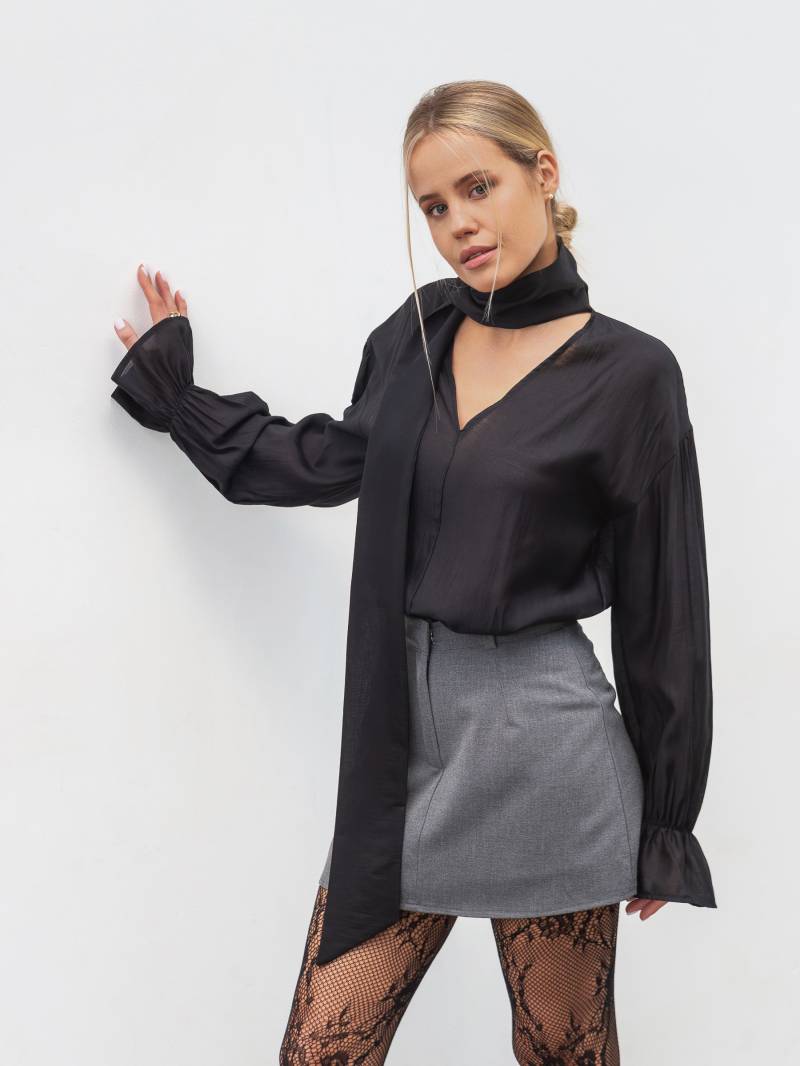 Блуза из тенселя "Сонет" Romashka, Черный, M|L 20191