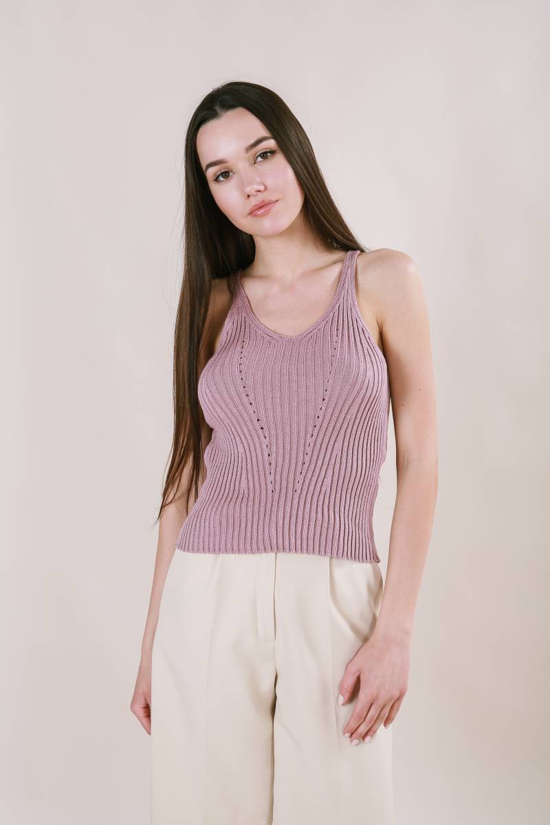 Майка "Бельгия" вязаная базовая на бретелях Romashka, Темная пудра (3448)
