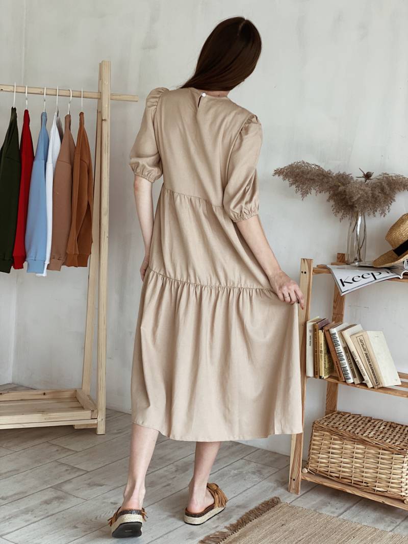 Платье "Тунис" льняное свободного кроя Romashka, Бежевый, One size (3534)
