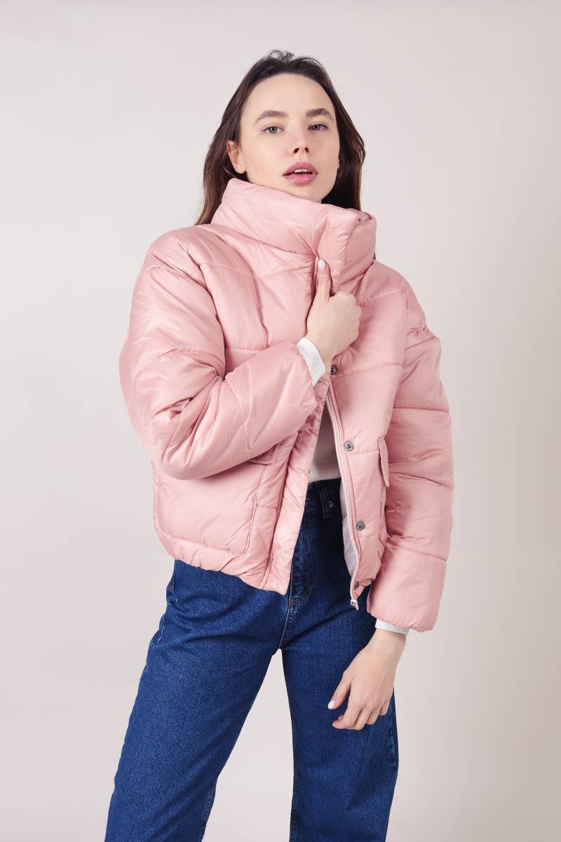 Пуховик "Калгари" короткий с карманом на кнопках Romashka, Розовый, L (2194)