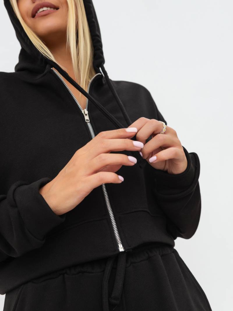 Худи на молнии "Ехидо" укороченное с капюшоном Romashka, Черный, S|M 16811