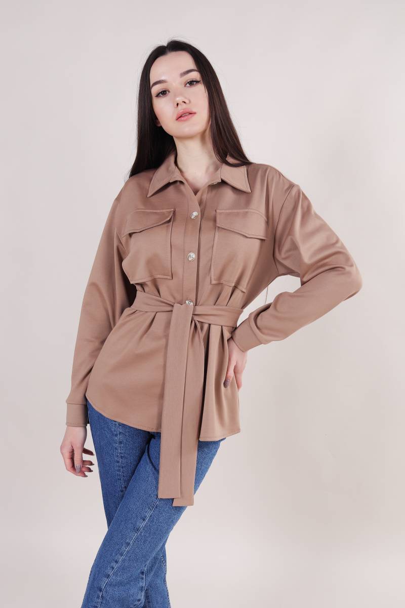 Рубашка "Томск" удлиненная с поясом Romashka, Песочный, M|L (5007)