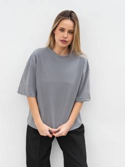 Футболка з цупкої 100% бавовни «Бейсік» Romashka, Серый, One size Petite 18926