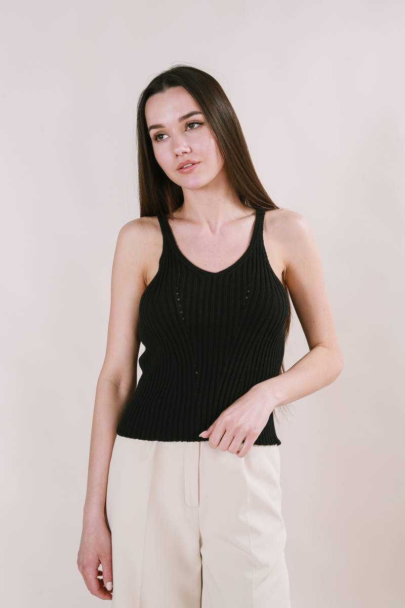 Майка "Бельгия" вязаная базовая на бретелях Romashka, Черный (3449)