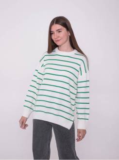 Свитер "Флорес" в полоску Romashka, Зеленый+, One size 10073