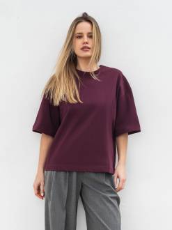 Футболка з цупкої 100% бавовни «Бейсік» Romashka, Бордовый, One size Petite 18922