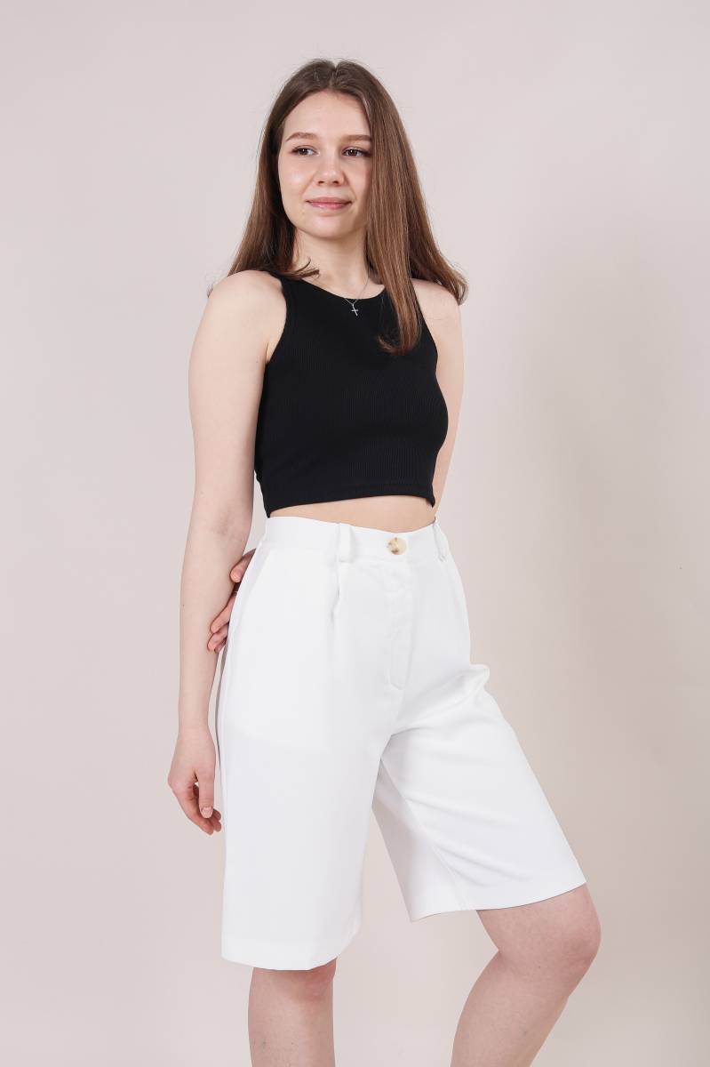 Шорты-бермуды "Колорадо" с высокой посадкой под пояс Romashka, Белый, L (4181)