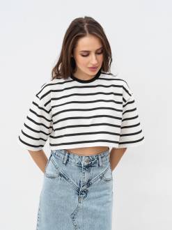 Футболка "Орхус" укороченная Romashka, Черный+, One size 15521