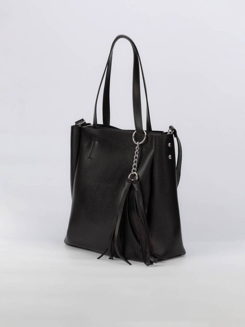 Шоппер "Равенна" с кисточками длинными ручками и ремнем Romashka, Черный (738)