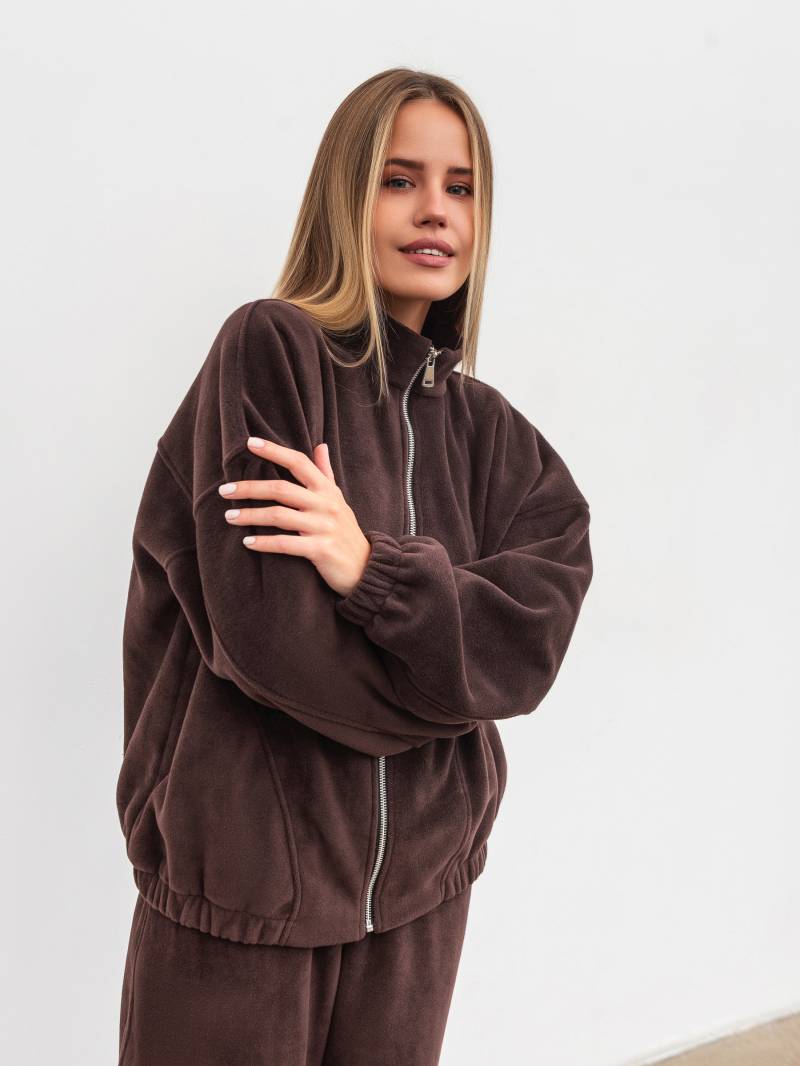 Удлиненный флисовый бомбер "Норд" Romashka, Коричневый, M|L 19783