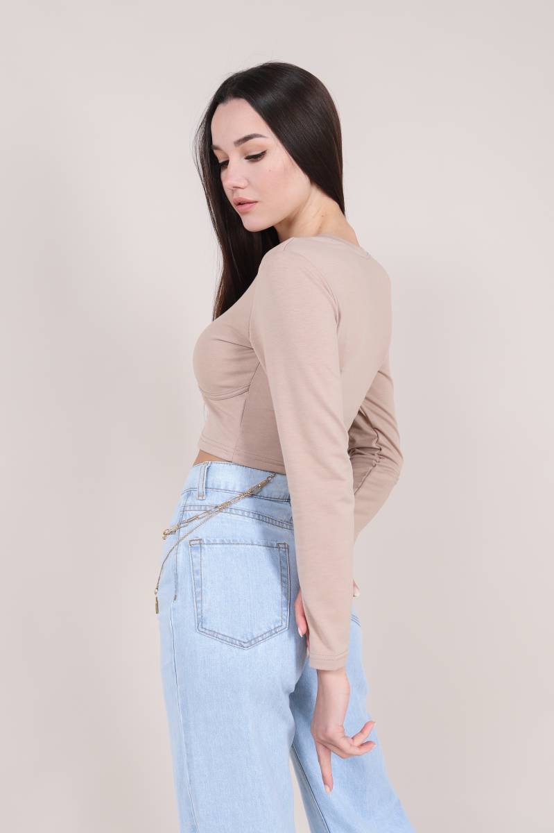 Топ "Бостон" с длинным рукавом Romashka, Бежевый, S (4575)
