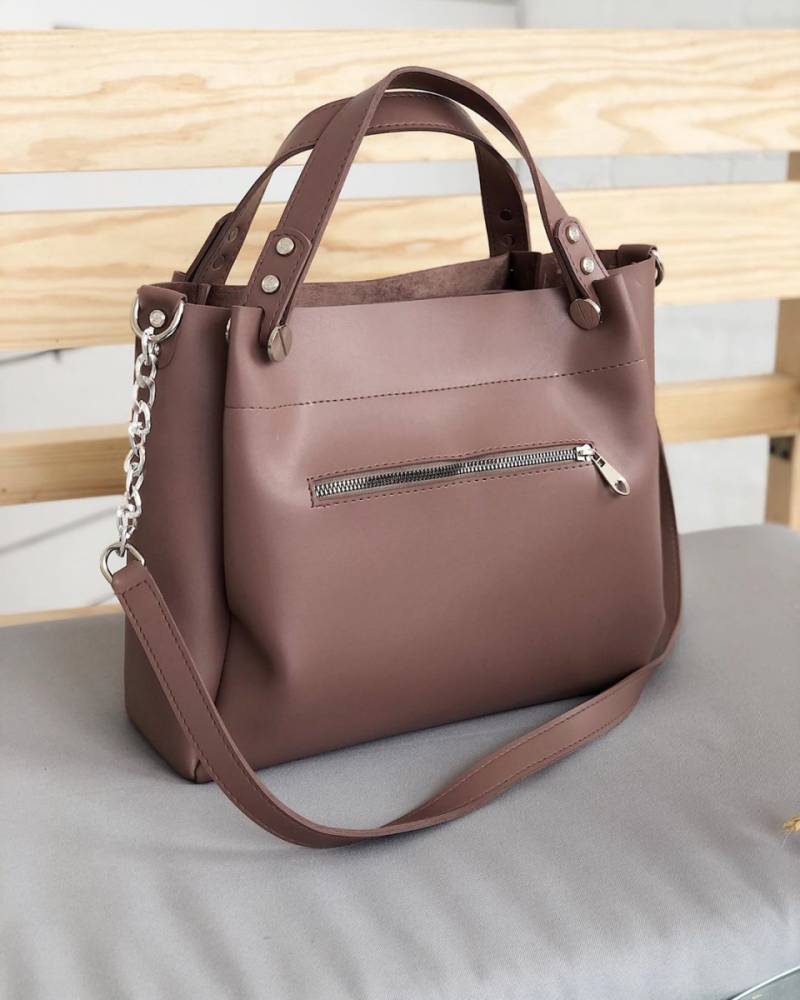 Шоппер "Триест" с гвоздиками и ремешком Romashka, Темная пудра (763)