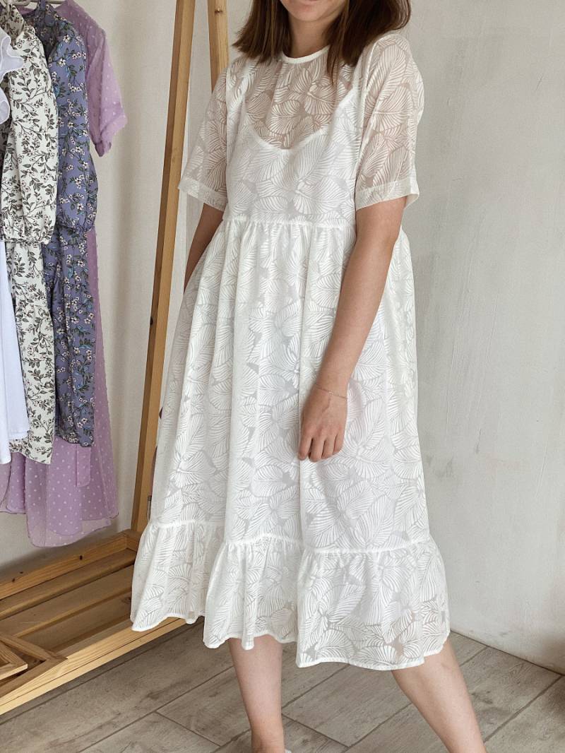 Платье "София" полупрозрачное с цветочной абстракцией Romashka, Белый, L (4407)