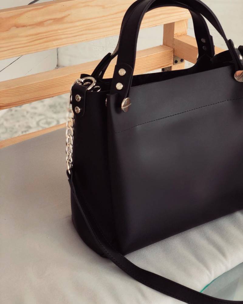 Шоппер "Триест" с гвоздиками и ремешком Romashka, Черный (764)