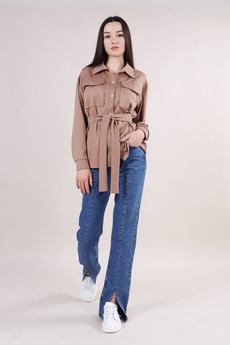 Рубашка "Томск" удлиненная с поясом Romashka, Песочный, M|L (5007)