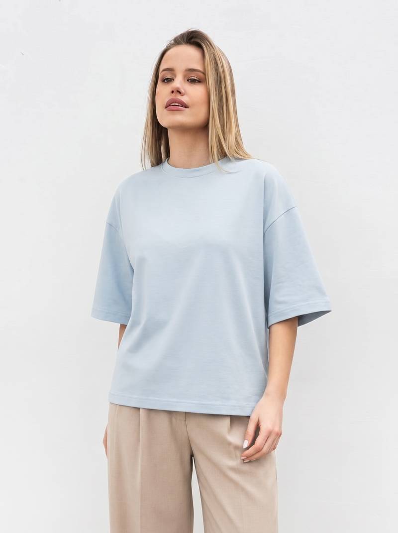 Футболка з цупкої 100% бавовни «Бейсік» Romashka, Светло-голубой, One size Petite 20448