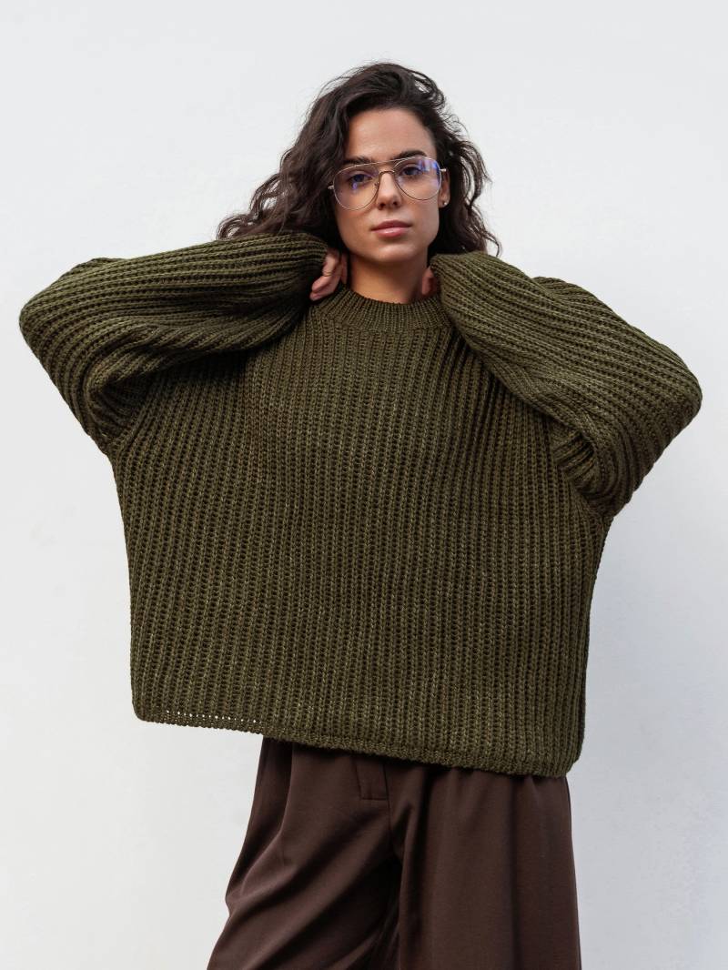 Свитер "Кентукки" свободного кроя Romashka, Оливковый, One size 19705
