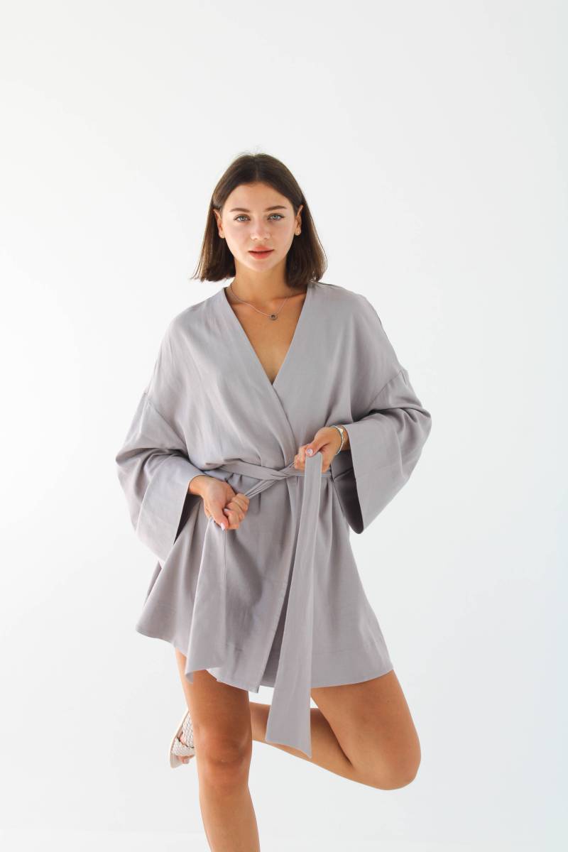 Платье кимоно "Токио" с пояском Romashka, Серый, One size 9921