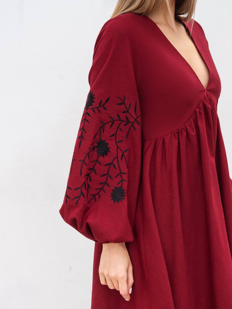 Платье с вышивкой "Калькутта" Romashka, Бордовый, XS 19172