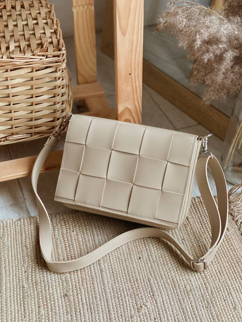 Сумка кросс-боди "Тулон" с плетением БРАК, Бежевый 12097