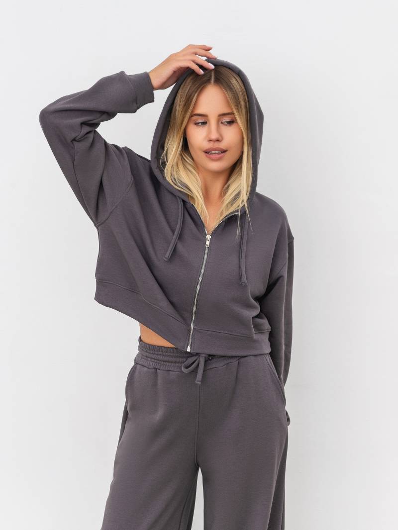 Худи на молнии "Ехидо" укороченное с капюшоном Romashka, Cерый, L|XL 16818