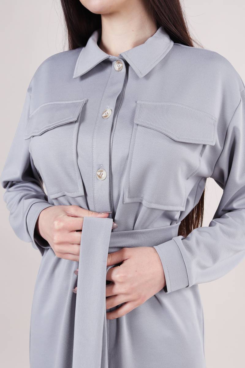 Рубашка "Томск" удлиненная с поясом Romashka, Серый, M|L (5009)
