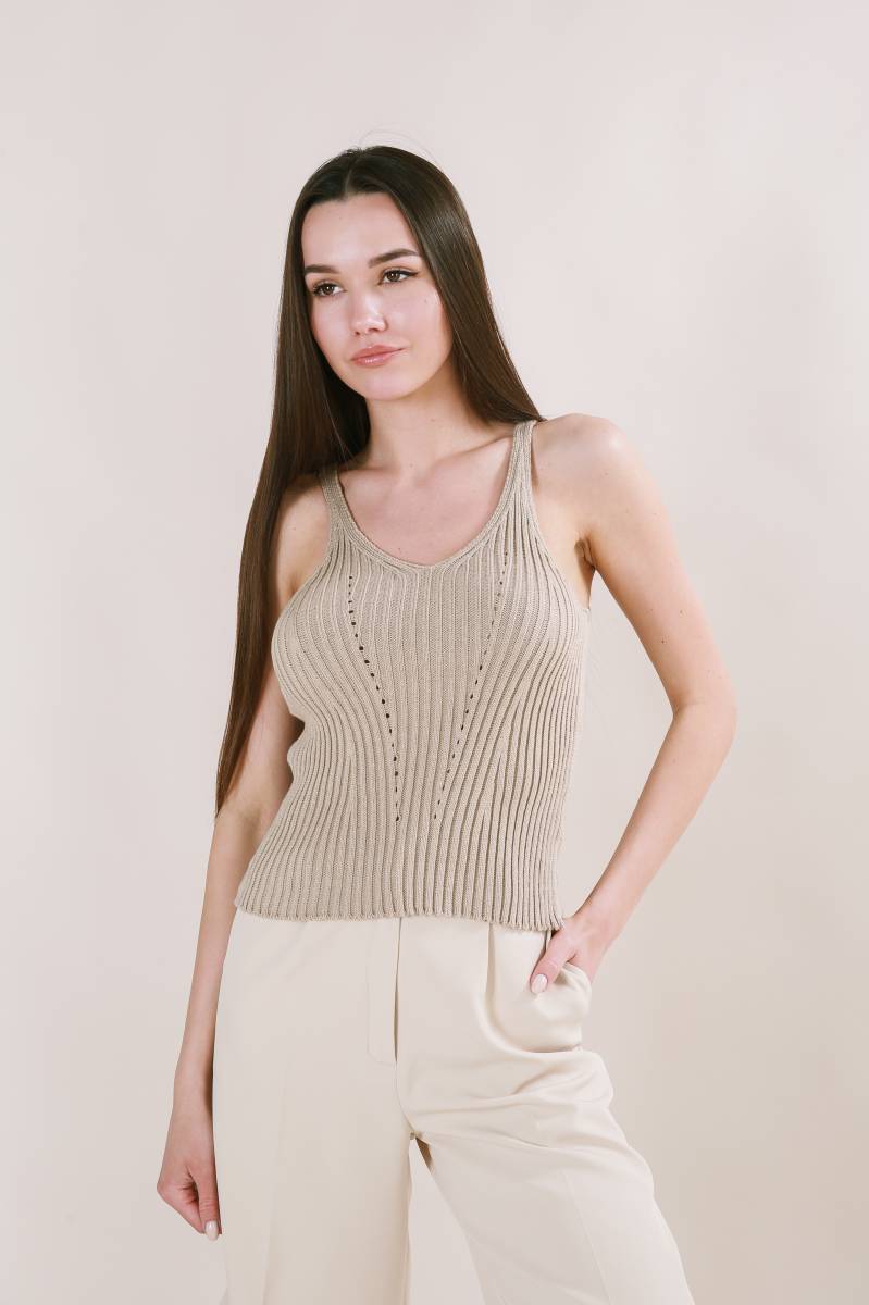 Майка "Бельгия" вязаная базовая на бретелях Romashka, Бежевый (3451)