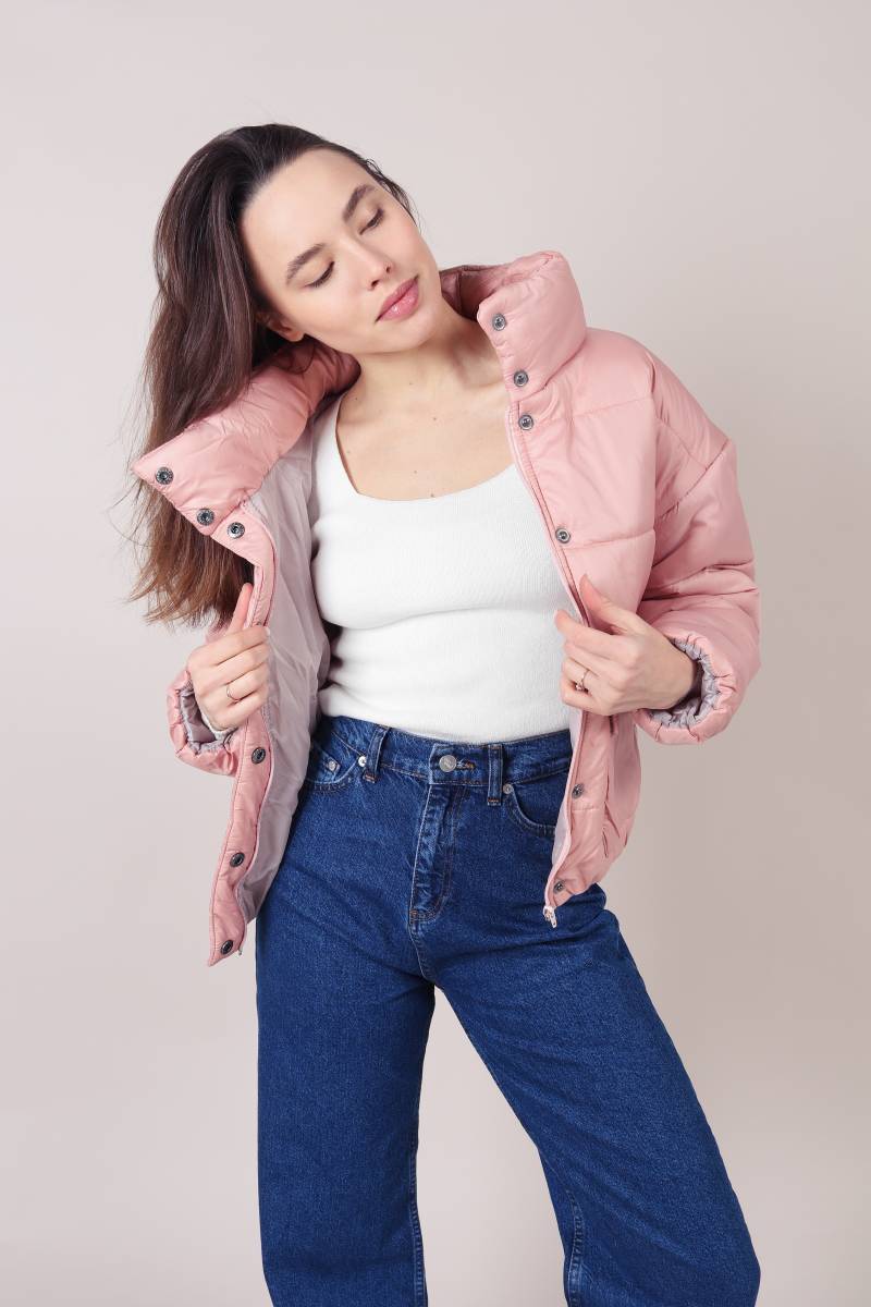 Пуховик "Калгари" короткий с карманом на кнопках Romashka, Розовый, S (2192)