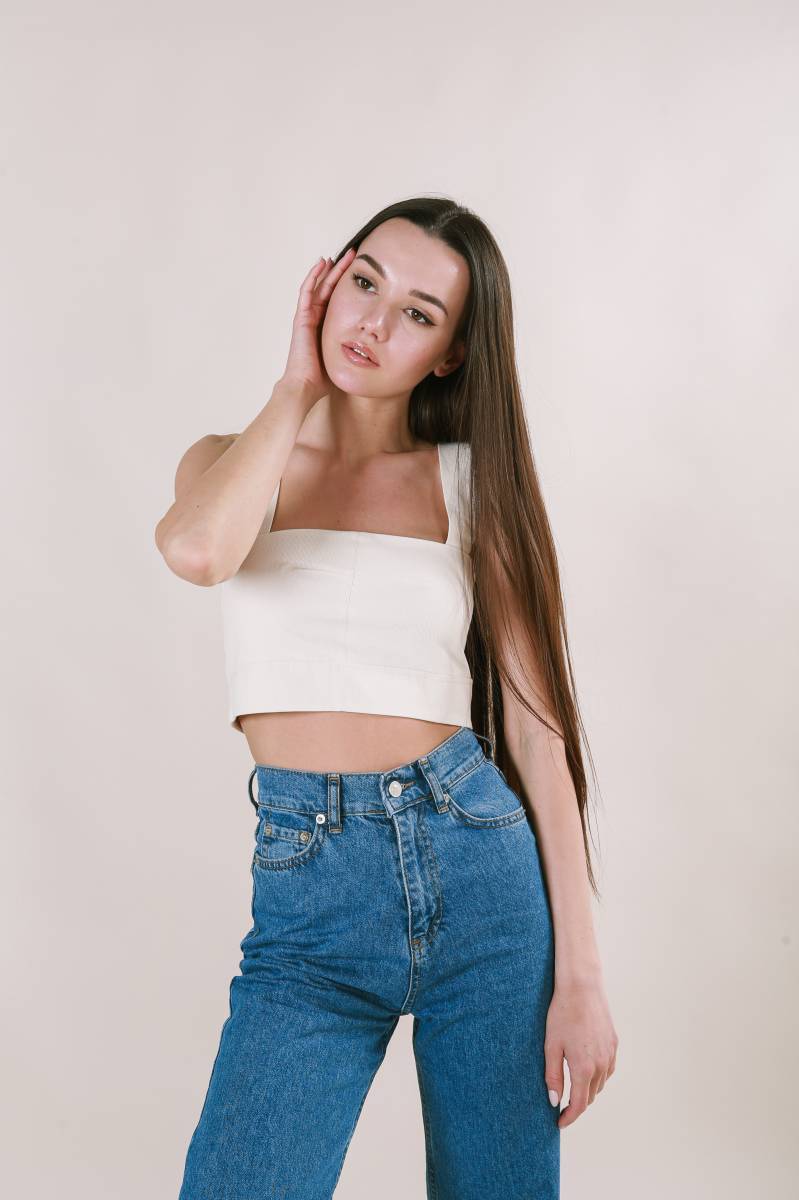 Топ "Кельн" с квадратным вырезом из плотного котона Romashka, Молочный, M (4492)