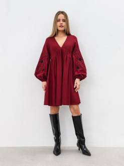 Платье с вышивкой "Калькутта" Romashka, Бордовый, S 19173
